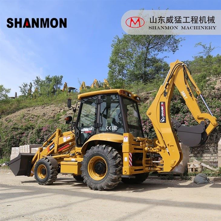China Factory Manufacturer Shanmon 388T Backhoe Loader With Weichai Engine & Italy Carraro Transmission & Luxury ROPS FOPS Cabin For Sale